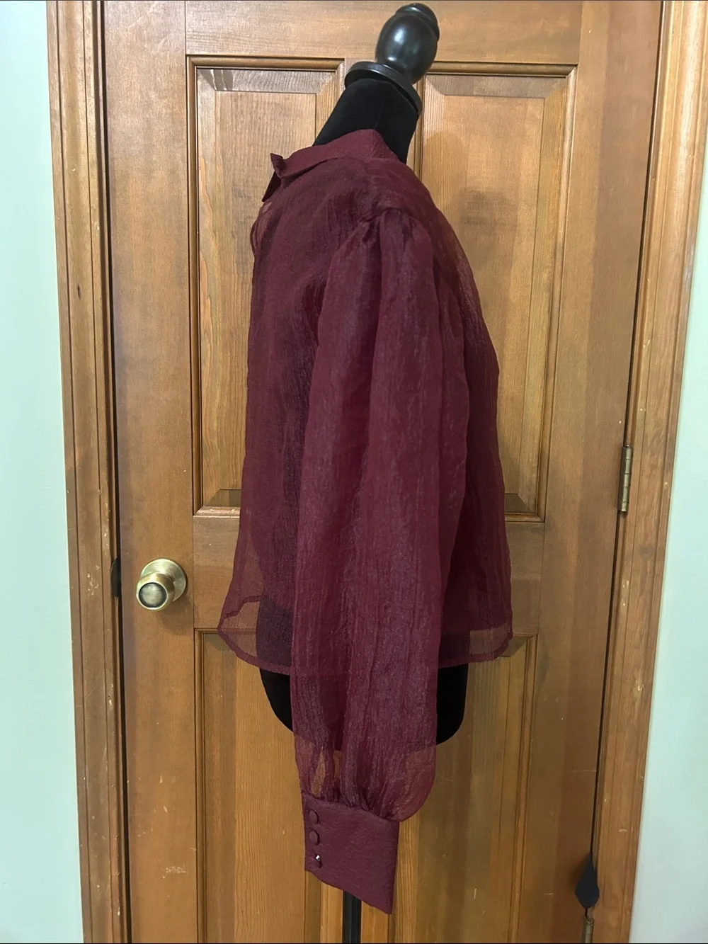 ZARA Burgundy Limited Edition Organza Puff Sleeve Sweater